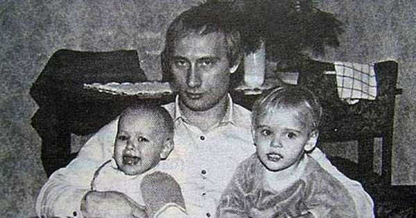 A rare photo of Putin with his two young daughters